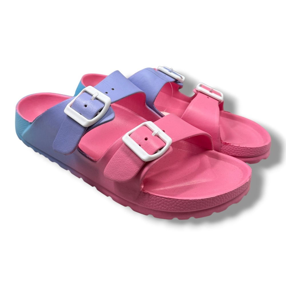 SO Goods For Life Pink Purple Ombre Double Strap Buckle Slide Sandals Size 9